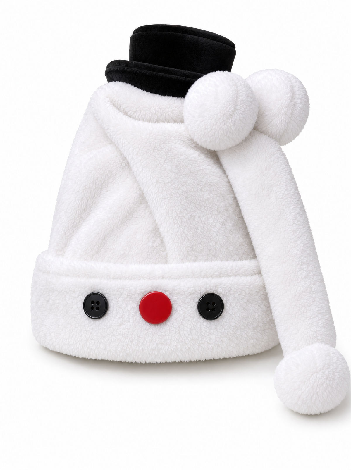 Jolly Wobble Hat pop-up plush Christmas hat — Snowman White, tail down