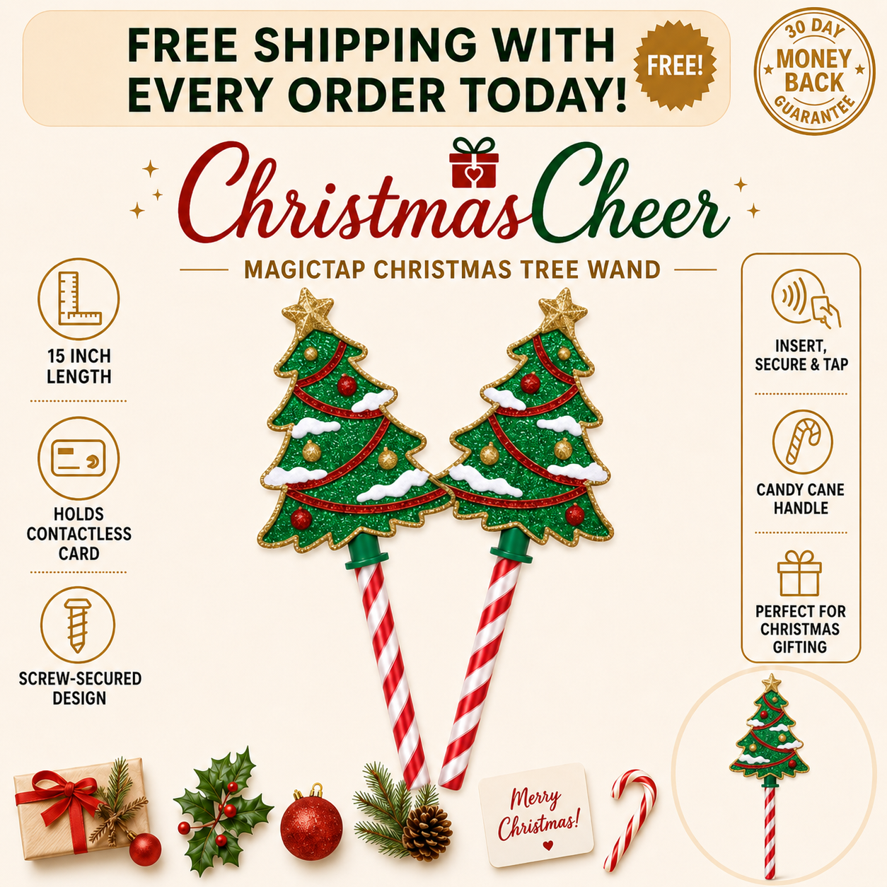 ChristmasCheer™ MagicTap Wand – Contactless Christmas Card Holder