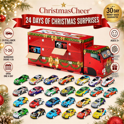 ChristmasCheer Advent Racers Calendar – 24 days of Christmas surprises, 24 die-cast pull-back cars